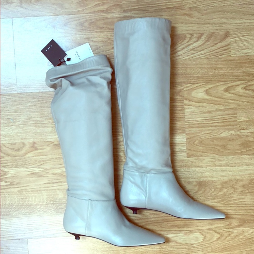 Zara sz 6.5 leather knee-high boots w/ kitten heel